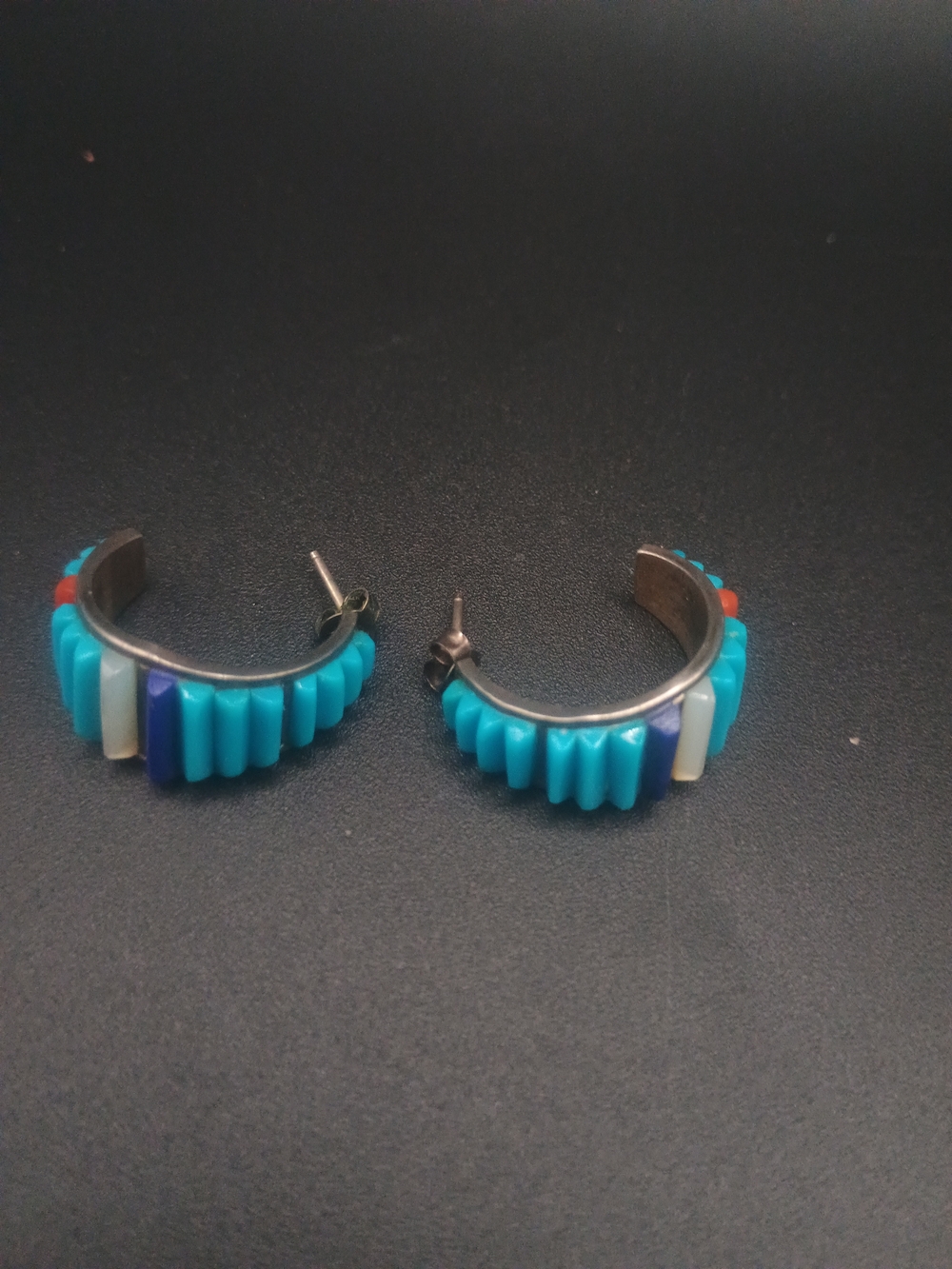 Turquoise Multi-Color Inlay Hoop Earrings - Women Jewelry